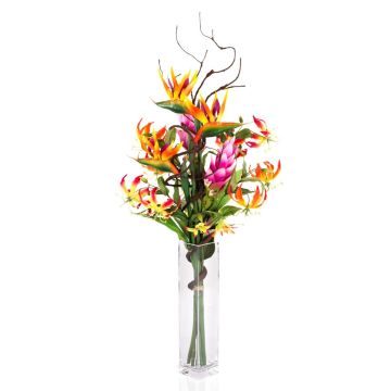 Bouquet exotique artificiel SALOA, Strelitzia et Gloriosa orange, 95cm, Ø35cm Bouquet exotique artificiel SALOA, Strelitzia et Gloriosa orange, 95cm, Ø35cm