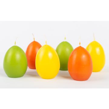 Bougies œufs de Pâques LEONITA, 6 pièces, jaune-orange-vert, 6cm, 4,5cm, 7h - Made in Germany