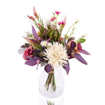 Bouquet décoratif KALOU avec cactus, violet-blanc-saumon, 45cm, Ø35cm Bouquet décoratif KALOU avec cactus, violet-blanc-saumon, 45cm, Ø35cm