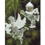 Pendentif acrylique Ange LINDY, 2 pièces, harpe, lyre, paillettes, argenté-blanc, 9x10cm