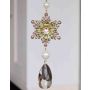 Suspension acrylique Fleur de glace ZERA, goutte, paillettes, vert-or, 16cm, Ø6cm