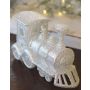 Pendentif acrylique locomotive GEREON, paillettes, blanc-argent, 12x7cm