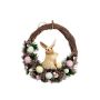 Couronne décorative de Pâques NANOUK avec lièvre, œufs, fleurs, brindilles, rose-bleu-jaune, 8,5cm, Ø34cm