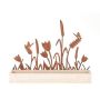 Plateau en bois HIFTU avec 6 bouteilles en verre, fleurs en zinc, rouille, 35x6x28,5cm