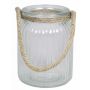 Lanterne en verre ADANNA avec anse, rayures verticales, transparent, 14,5cm, Ø11cm