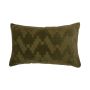 Coussin moelleux en velours ANJALI, vert olive, motif zigzag, 50x30cm