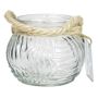 Photophore boule FIDELMA en verre, rainures ondulées, transparent, 9cm, Ø11,5cm