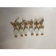 Cintre nain en bois SAMY, lin, 6 pièces, beige-blanc, 4x13cm