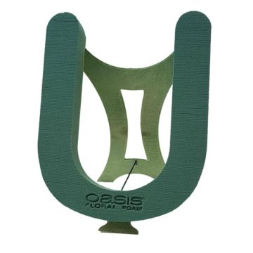 OASIS Mousse à piquer humide Lettre U MELBA, support en bois Bioline, trépied en bois, vert, 40x37x5cm