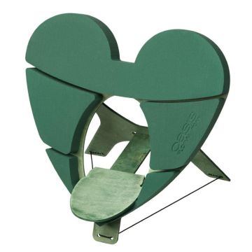 OASIS Mousse à piquer humide en forme de cœur DANAJA pour une urne, fleurs de deuil, support en bois Bioline, trépied en bois, vert, 46x46,5x4cm