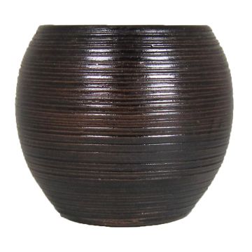 Pot à plantes CATARI en céramique, rainures, brun, 14cm, Ø16cm