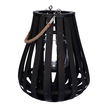 Lanterne en rotin ALVARU avec verre à bougie, anse, noir, 31cm, Ø24cm Lanterne en rotin ALVARU avec verre à bougie, anse, noir, 31cm, Ø24cm