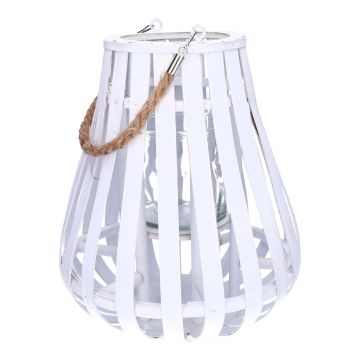 Lanterne en rotin ALVARU avec verre à bougie, anse, blanc, 31cm, Ø24cm