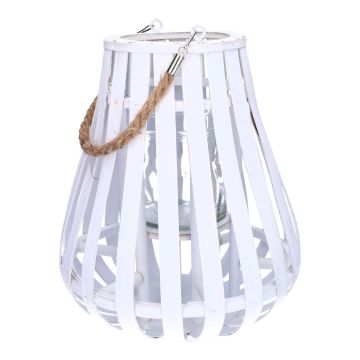 Lanterne en rotin ALVARU avec verre à bougie, anse, blanc, 31cm, Ø24cm Lanterne en rotin ALVARU avec verre à bougie, anse, blanc, 31cm, Ø24cm