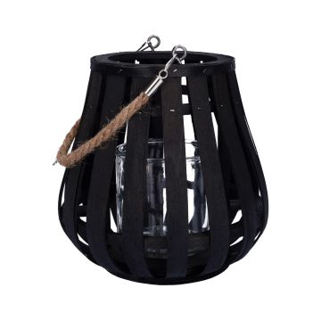 Lanterne en rotin ALVARU avec verre à bougie, anse, noir, 22cm, Ø21cm Lanterne en rotin ALVARU avec verre à bougie, anse, noir, 22cm, Ø21cm