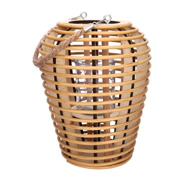 Lanterne en rotin ANDRINO avec verre à bougie, anse, beige, 28cm, Ø21cm Lanterne en rotin ANDRINO avec verre à bougie, anse, beige, 28cm, Ø21cm