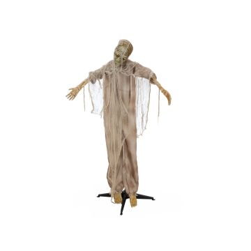 Figurine décorative d'Halloween Momie effrayante GOUPILLE, fonction sonore et mouvement, LED, beige, 50x10x165cm