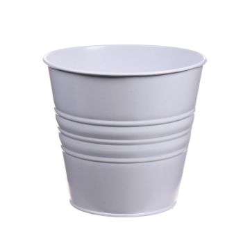 Pot rond en zinc MICOLATO avec rainures, blanc, 16cm, Ø18,5cm