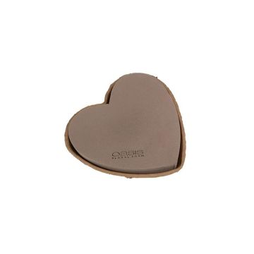 OASIS Mousse à piquer humide en forme de cœur JANEA, NatureSource 20 % de matières premières biosourcées, coupe en papier recyclé Biolit, brun, 17x17x4cm