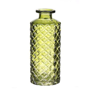 Vase bouteille EMANUELA en verre, motif losange, vert olive-transparent, 13,2cm, Ø5,2cm