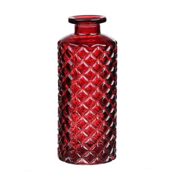 Vase bouteille EMANUELA en verre, motif losange, bordeaux-transparent, 13,2cm, Ø5,2cm