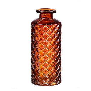 Vase bouteille EMANUELA en verre, motif losange, orange-brun-transparent, 13,2cm, Ø5,2cm