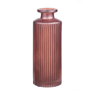 Vase bouteille EMANUELA en verre, motif de rainures, rose métallique, 13,2cm, Ø5,2cm