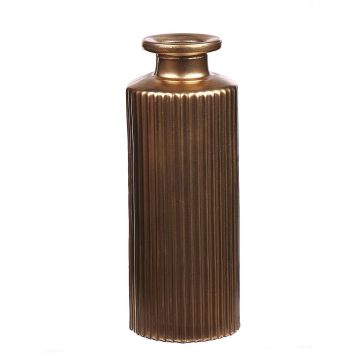 Vase bouteille EMANUELA en verre, motif de rainures, or métallique, 13,2cm, Ø5,2cm