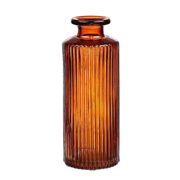 Vase bouteille EMANUELA en verre, motif de rainures, orange-brun-transparent, 13,2cm, Ø5,2cm