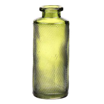 Vase bouteille EMANUELA en verre, veinures, vert olive-transparent, 13,2cm, Ø5,2cm