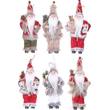Ornement de suspension Père Noël HALDOR, 6 pièces, sac cadeau, multicolore, 11x8x20cm