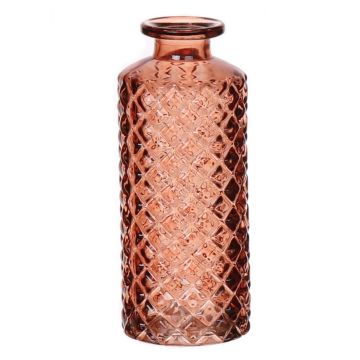 Vase bouteille EMANUELA en verre, motif losange, brun-transparent, 13,2cm, Ø5,2cm