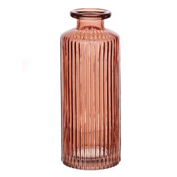 Vase bouteille EMANUELA en verre, motif de rainures, brun-transparent, 13,2cm, Ø5,2cm