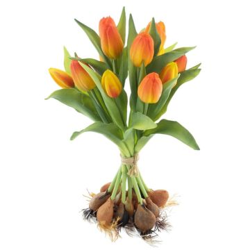 Bouquet de tulipes décoratives LONA avec bulbes, orange-jaune, 35cm, Ø25cm