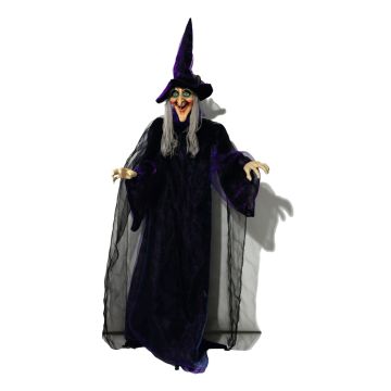 Figurine décorative d'Halloween Sorcière FERDERRA avec fonction sonore et mouvement, LEDs, 175cm