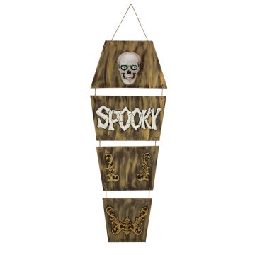 Cercueil fantôme d'Halloween ULBERT avec tête de mort, suspendu, fonction sonore et mouvement, LEDs, 150cm