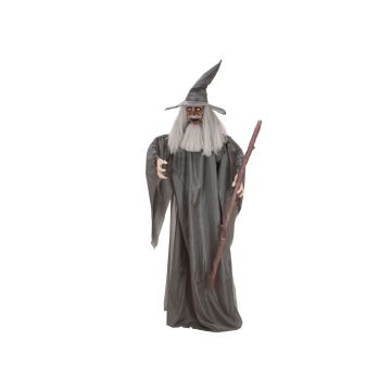 Figurine décorative d'Halloween Sorcier LUCARDIS avec canne, fonction sonore et mouvement, LEDs, 190cm