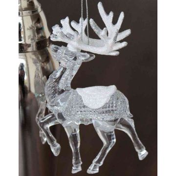 Suspension acrylique Cerf MATTHIS, paillettes, transparent-argent-blanc, 9x2x12cm