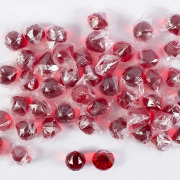 Pierres décoratives pendentif en acrylique LUVANA, boule diamant, 48 pièces, rouge, 4cm