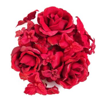 Déco de bougie artificielle INGA, rose, hortensia, rouge, Ø10cm