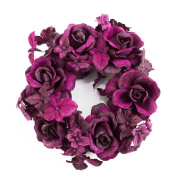 Déco de bougie artificielle INGA, rose, hortensia, violet, Ø15cm
