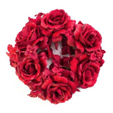 Déco de bougie artificielle INGA, rose, hortensia, rouge, Ø15cm