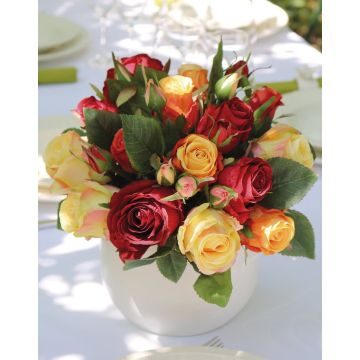 Bouquet de roses artificielles MOLLY, rouge-orange, 30cm, Ø25cm