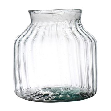 Bougeoir / Vase QUINN EARTH avec rainures, recyclé, vert-transparent, 20cm, Ø21cm