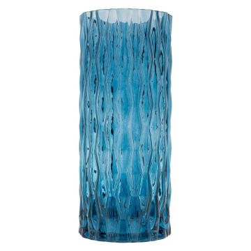 Vase à fleurs en verre MIRIAN avec structure, bleu-transparent, 30cm, Ø12,8cm