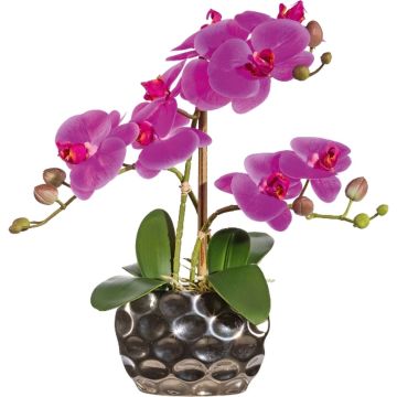 Fleur artificielle Orchidée Phalaenopsis BRULFEN, vase décoratif argenté, lilas, 30cm