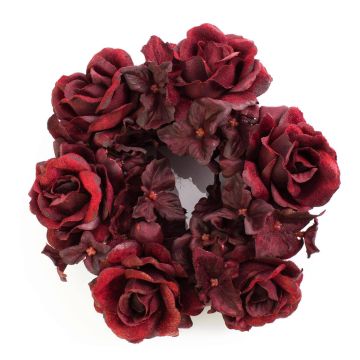 Déco de bougie artificielle INGA, rose, hortensia, rouge foncé, Ø15cm
