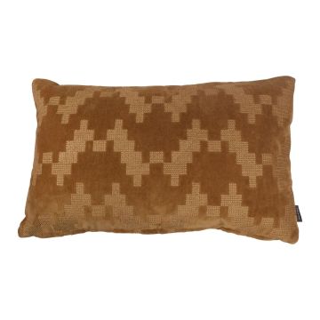 Coussin moelleux en velours ANJALI, cappuccino, motif zigzag, 50x30cm