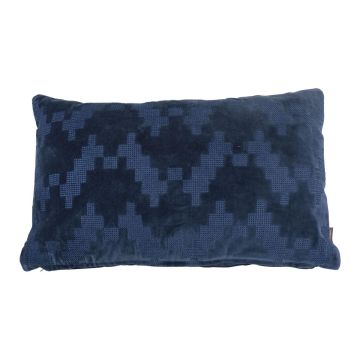 Coussin moelleux en velours ANJALI, bleu marine, motif zigzag, 50x30cm