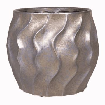 Pot en céramique bombé AMORA avec lignes ondulées, bronze, 14cm, Ø16,5cm